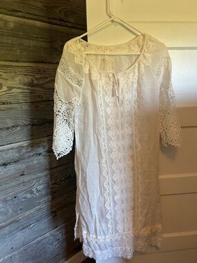 Women's White Lace Trim Boho Dress